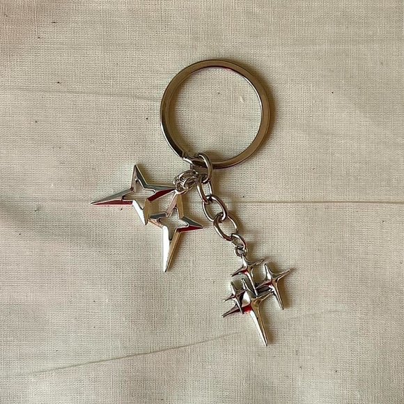 y2k 2000s triple star pendant keyring for keychain - Picture 3 of 8
